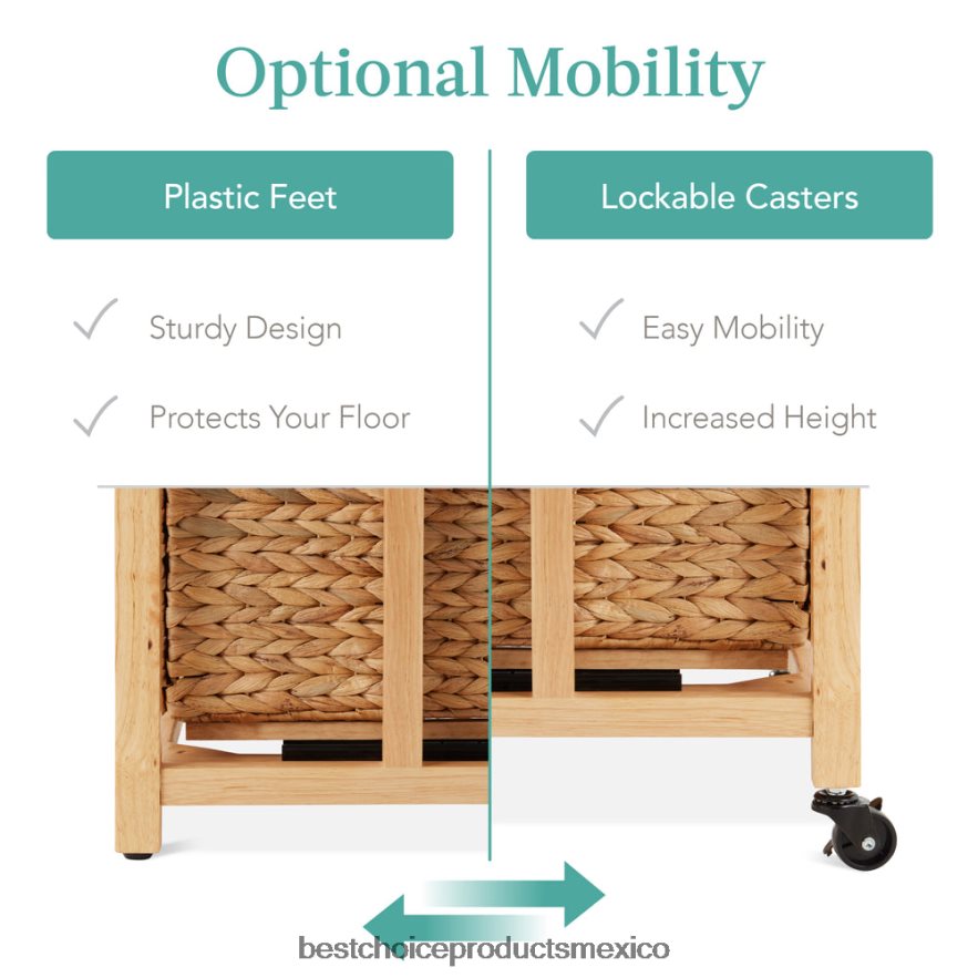 accesorio Archivador vertical con ruedas con estructura de madera de caucho y ruedas con bloqueo Best Choice Products natural X080FZ392