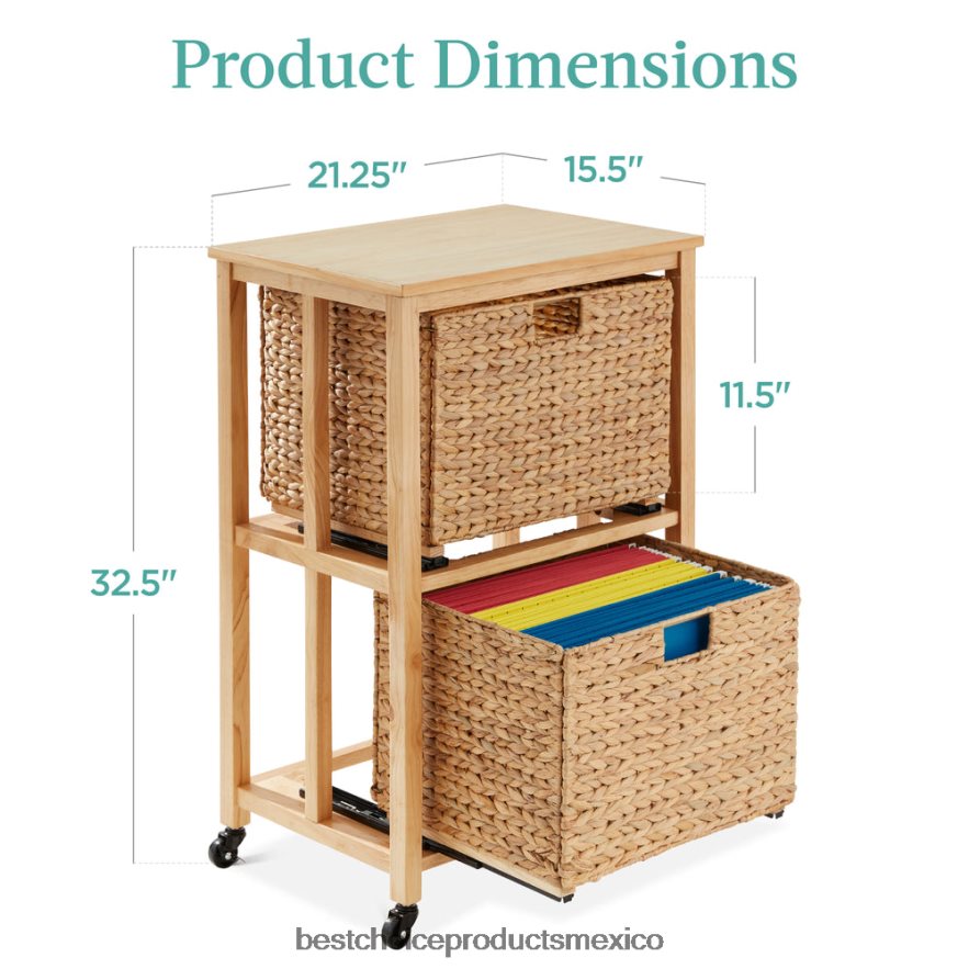 accesorio Archivador vertical con ruedas con estructura de madera de caucho y ruedas con bloqueo Best Choice Products natural X080FZ392