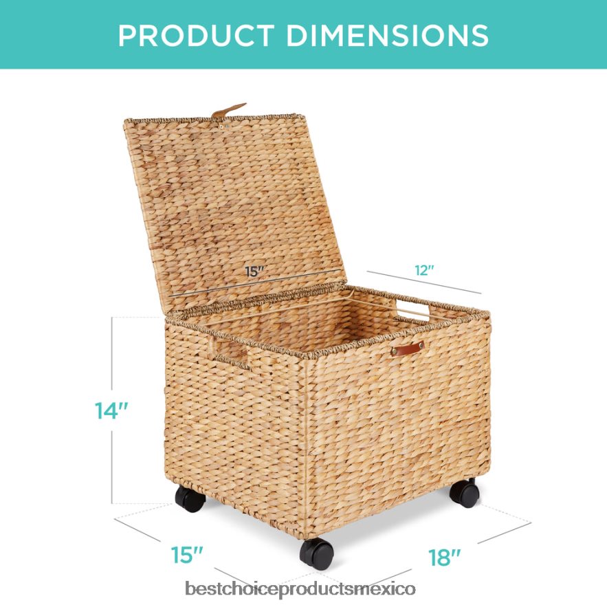 accesorio Cesta de almacenamiento móvil para archivador rodante de jacinto de agua con tapa y ruedas Best Choice Products natural X080FZ692
