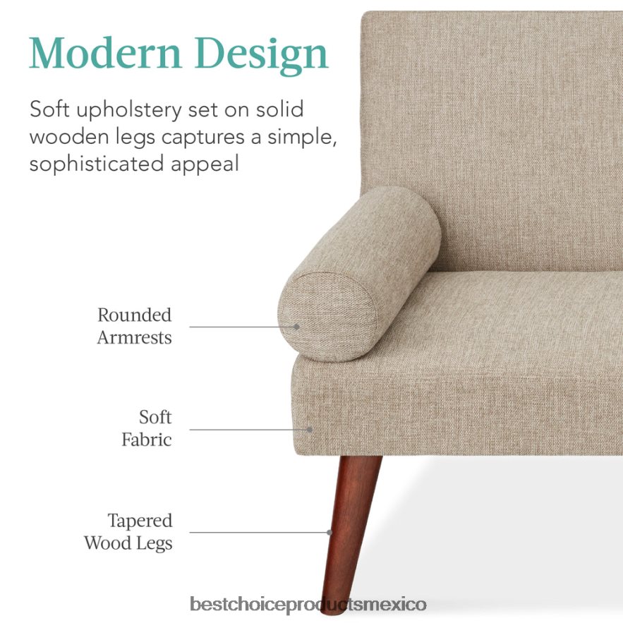 accesorio Futón convertible tapizado en tela con apoyabrazos redondeados, 2 portavasos Best Choice Products arena X080FZ684