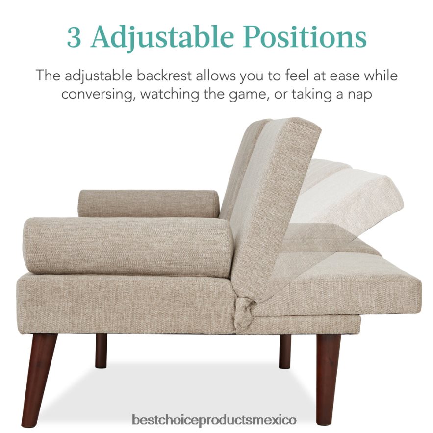 accesorio Futón convertible tapizado en tela con apoyabrazos redondeados, 2 portavasos Best Choice Products arena X080FZ684