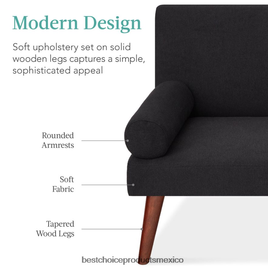 accesorio Futón convertible tapizado en tela con apoyabrazos redondeados, 2 portavasos Best Choice Products negro X080FZ685