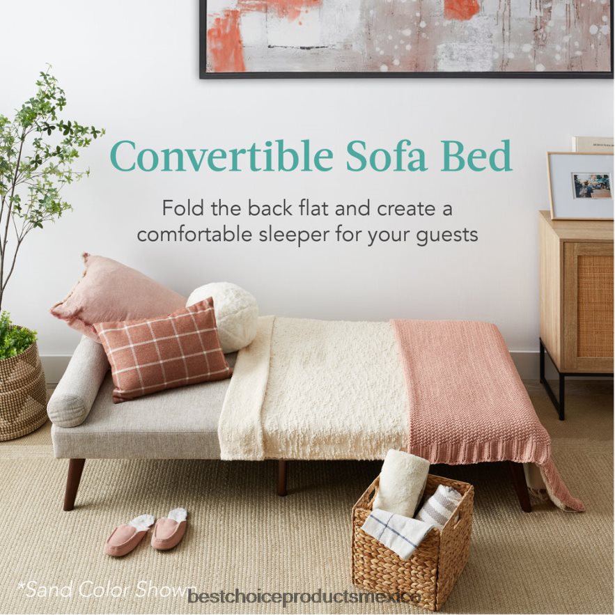 accesorio Futón convertible tapizado en tela con apoyabrazos redondeados, 2 portavasos Best Choice Products negro X080FZ685