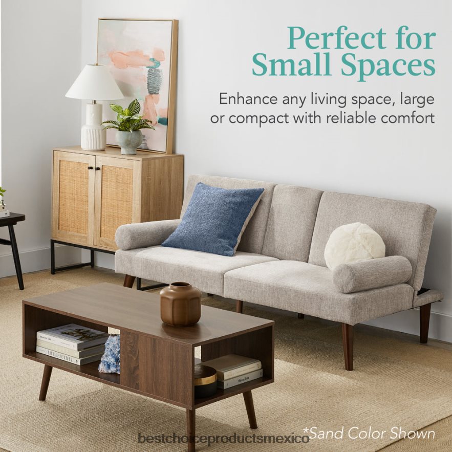 accesorio Futón convertible tapizado en tela con apoyabrazos redondeados, 2 portavasos Best Choice Products negro X080FZ685