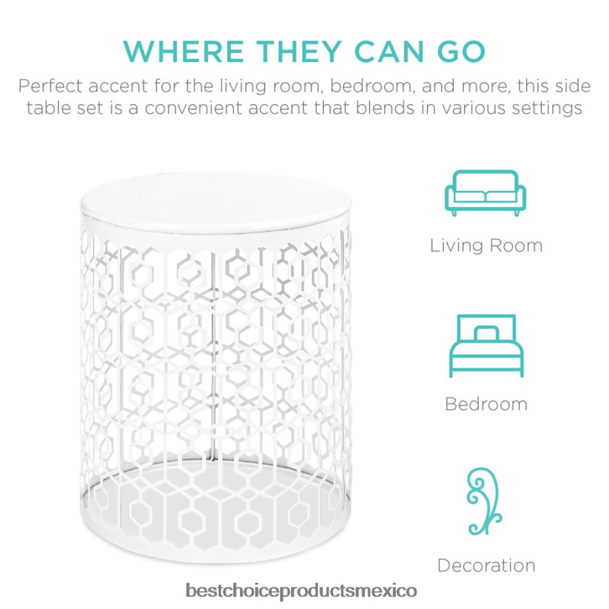 accesorio Juego de 2 mesitas de noche decorativas con mesa auxiliar redonda y diseño anidado. Best Choice Products blanco X080FZ1245
