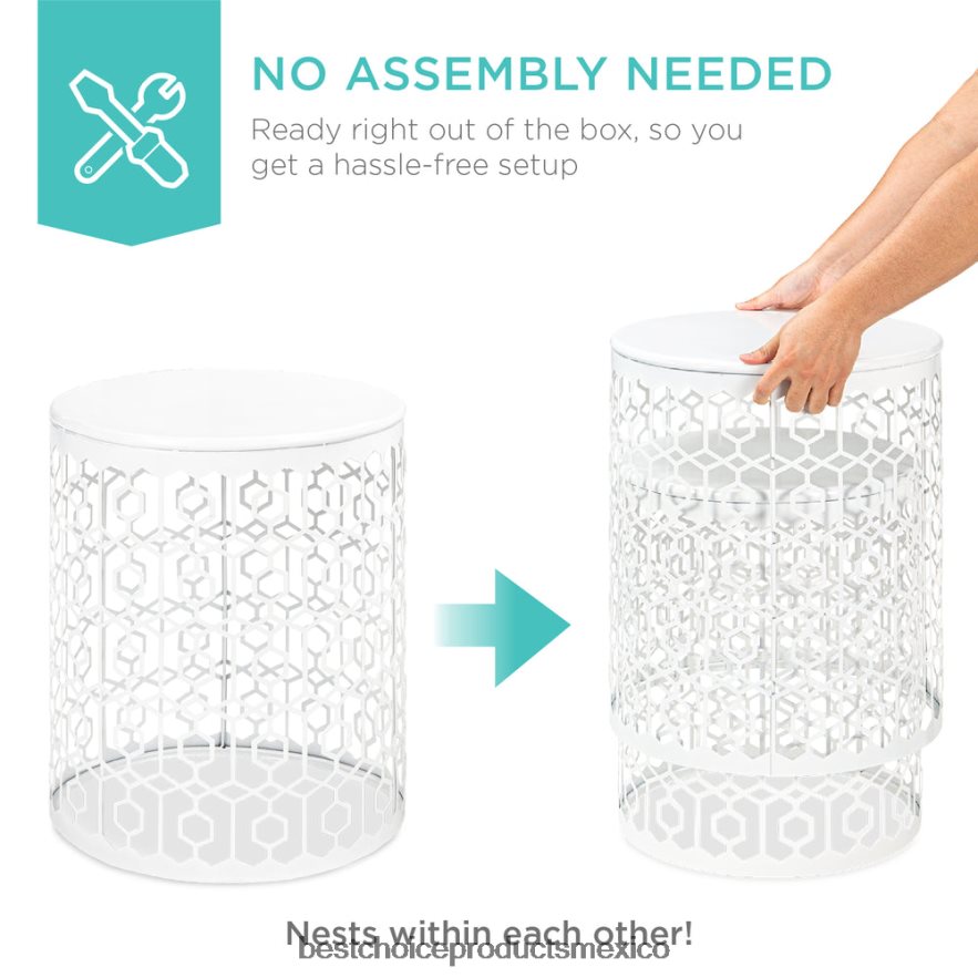 accesorio Juego de 2 mesitas de noche decorativas con mesa auxiliar redonda y diseño anidado. Best Choice Products blanco X080FZ1245