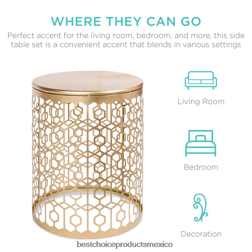accesorio Juego de 2 mesitas de noche decorativas con mesa auxiliar redonda y diseño anidado. Best Choice Products blanco X080FZ1245