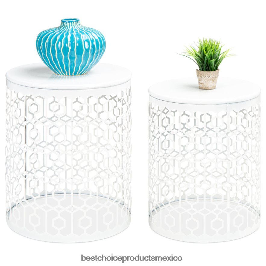 accesorio Juego de 2 mesitas de noche decorativas con mesa auxiliar redonda y diseño anidado. Best Choice Products blanco X080FZ1245