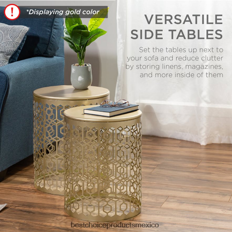 accesorio Juego de 2 mesitas de noche decorativas con mesa auxiliar redonda y diseño anidado. Best Choice Products blanco X080FZ1245