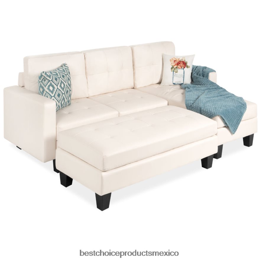 accesorio Juego de sofás de piel sintética personalizables en forma de L con banco otomano Best Choice Products blanco X080FZ671