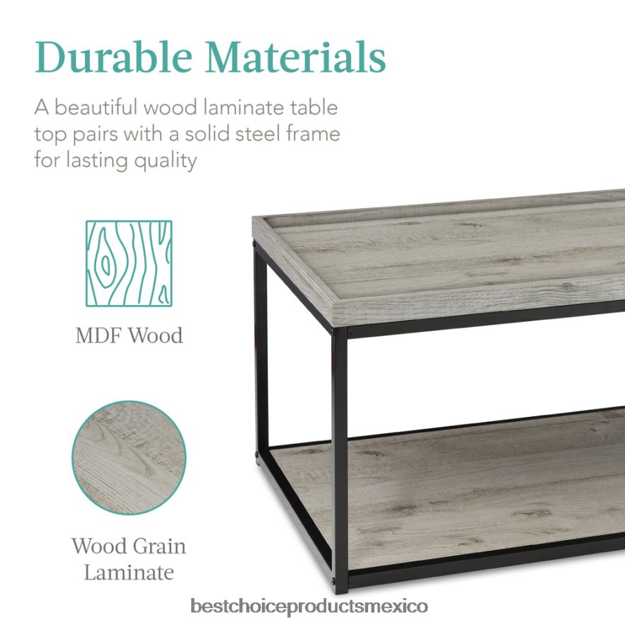 accesorio Mesa de centro con bandeja rectangular de 2 niveles con estructura de metal y estante Best Choice Products gris X080FZ732