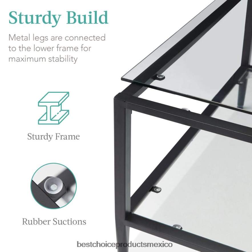 accesorio Mesa de centro cuadrada grande de 2 niveles decorativa para sala de estar con tapa de vidrio Best Choice Products negro X080FZ1254