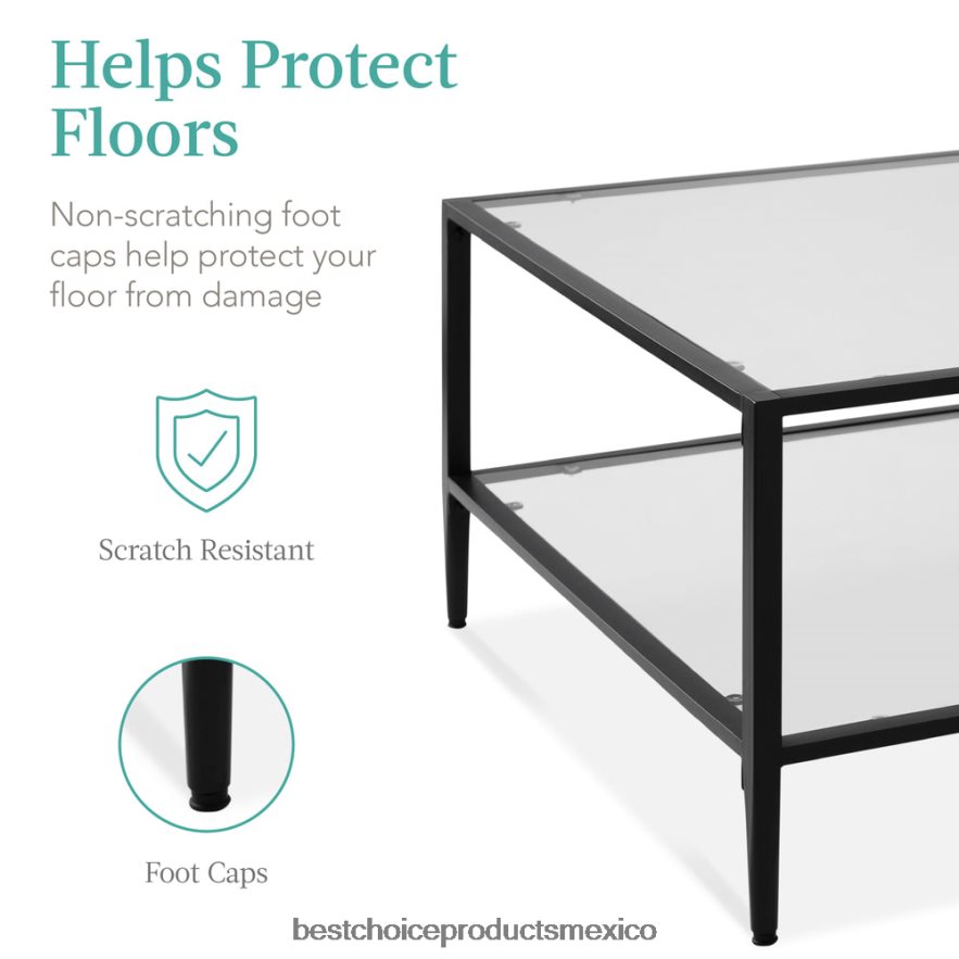 accesorio Mesa de centro cuadrada grande de 2 niveles decorativa para sala de estar con tapa de vidrio Best Choice Products negro X080FZ1254