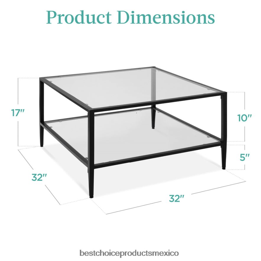 accesorio Mesa de centro cuadrada grande de 2 niveles decorativa para sala de estar con tapa de vidrio Best Choice Products negro X080FZ1254