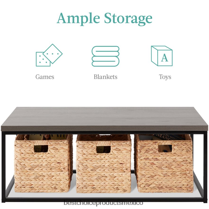 accesorio Mesa de centro industrial moderna rectangular de madera de 44 pulgadas con estructura de metal Best Choice Products gris X080FZ722