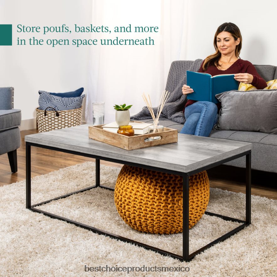 accesorio Mesa de centro industrial moderna rectangular de madera de 44 pulgadas con estructura de metal Best Choice Products gris X080FZ722