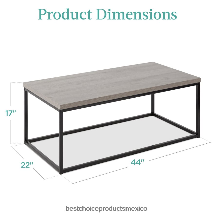 accesorio Mesa de centro industrial moderna rectangular de madera de 44 pulgadas con estructura de metal Best Choice Products gris X080FZ722