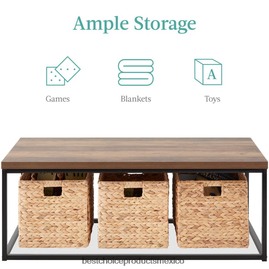 accesorio Mesa de centro industrial moderna rectangular de madera de 44 pulgadas con estructura de metal Best Choice Products marrón X080FZ721