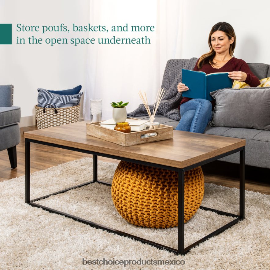 accesorio Mesa de centro industrial moderna rectangular de madera de 44 pulgadas con estructura de metal Best Choice Products marrón X080FZ721