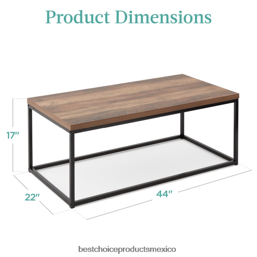accesorio Mesa de centro industrial moderna rectangular de madera de 44 pulgadas con estructura de metal Best Choice Products marrón X080FZ721