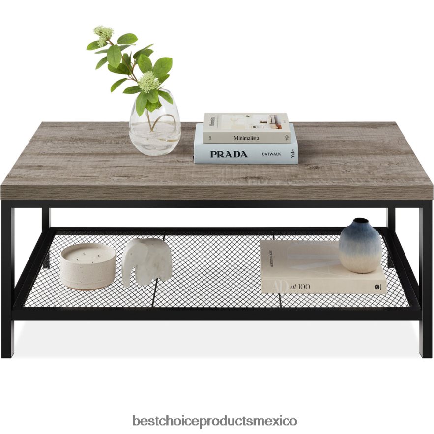 accesorio Mesa de centro moderna de 2 niveles con acento rectangular industrial y estante Best Choice Products gris X080FZ738