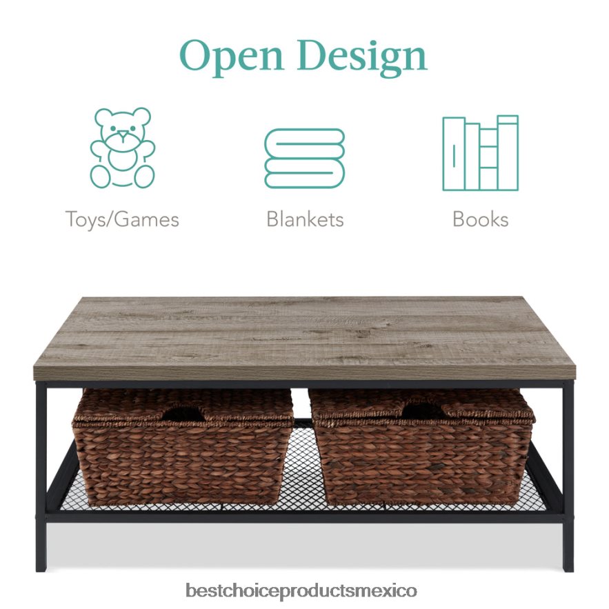 accesorio Mesa de centro moderna de 2 niveles con acento rectangular industrial y estante Best Choice Products gris X080FZ738