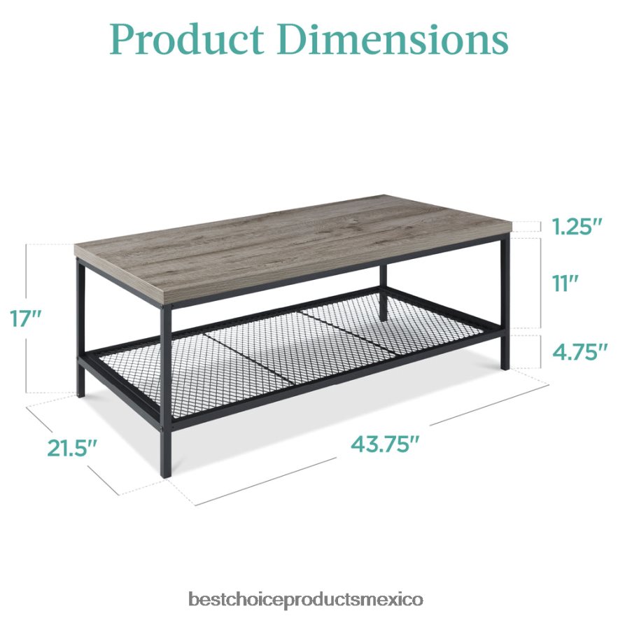 accesorio Mesa de centro moderna de 2 niveles con acento rectangular industrial y estante Best Choice Products gris X080FZ738