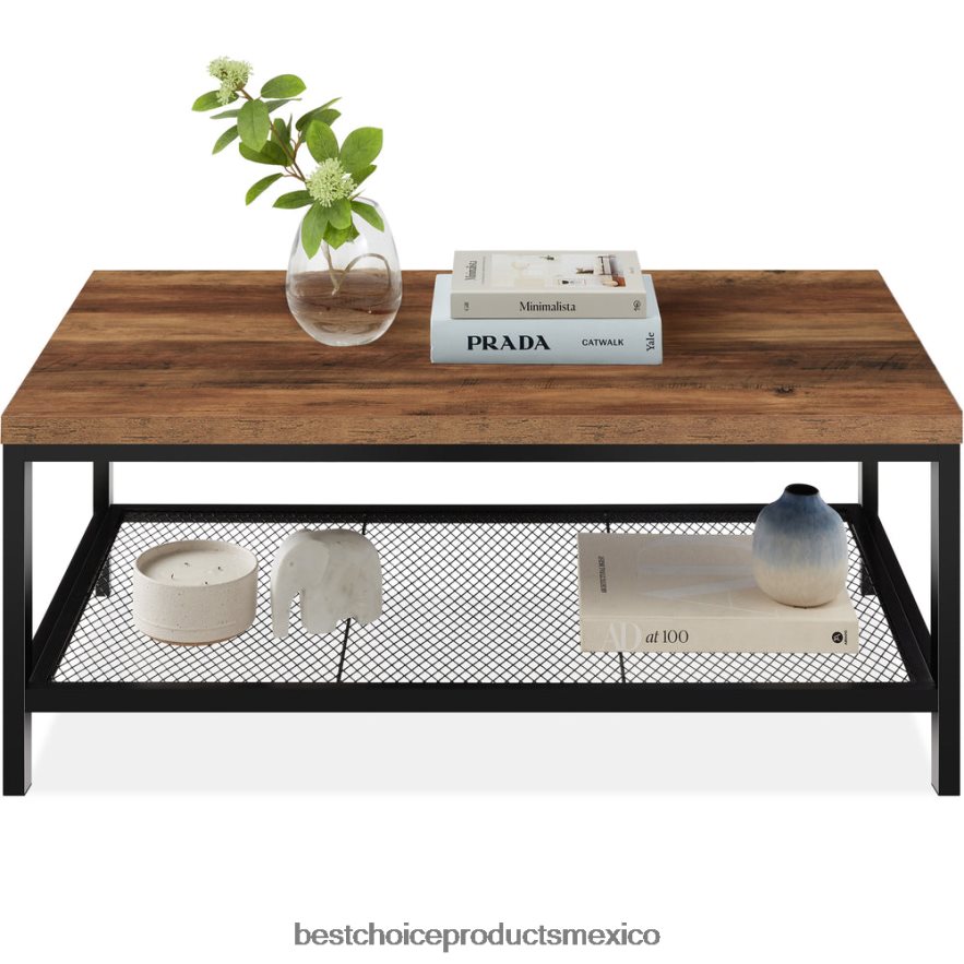 accesorio Mesa de centro moderna de 2 niveles con acento rectangular industrial y estante Best Choice Products marrón X080FZ737