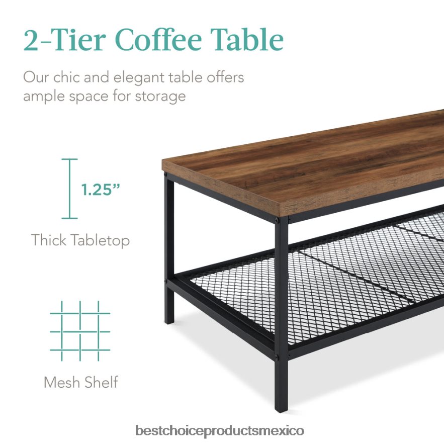 accesorio Mesa de centro moderna de 2 niveles con acento rectangular industrial y estante Best Choice Products marrón X080FZ737