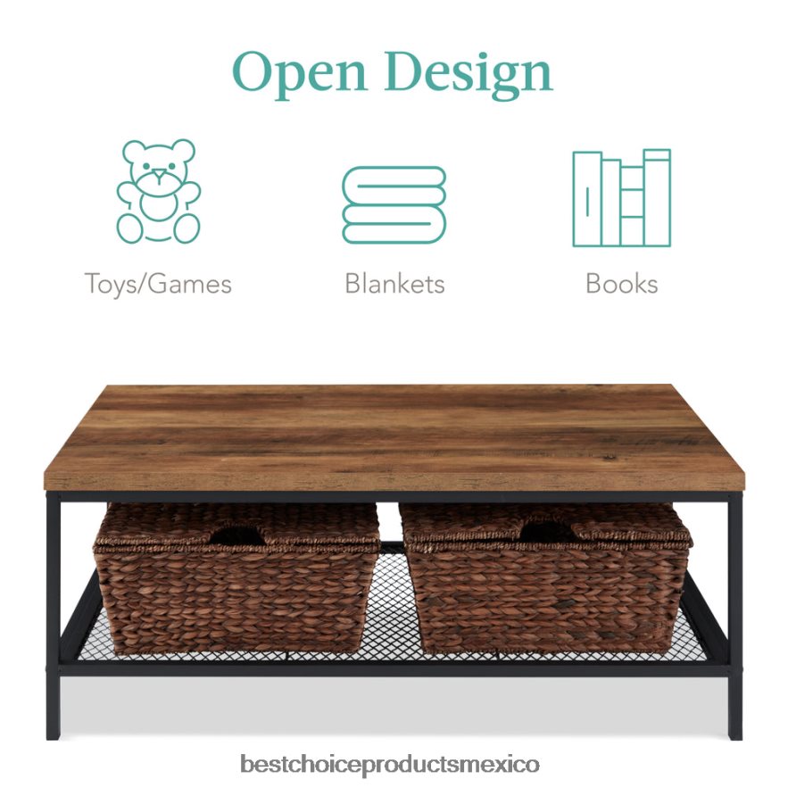 accesorio Mesa de centro moderna de 2 niveles con acento rectangular industrial y estante Best Choice Products marrón X080FZ737