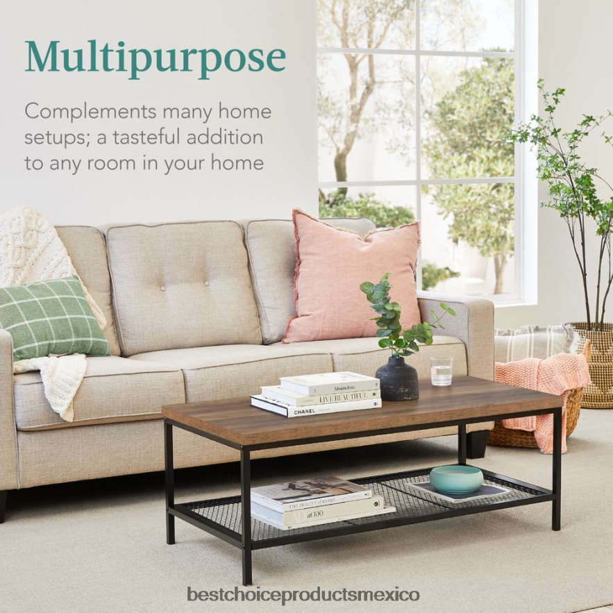 accesorio Mesa de centro moderna de 2 niveles con acento rectangular industrial y estante Best Choice Products marrón X080FZ737