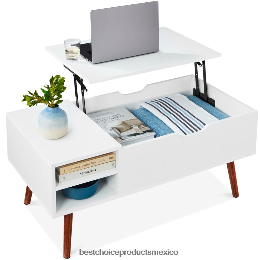 accesorio Mesa de centro moderna de madera de mediados de siglo con tapa elevable y estante extraíble Best Choice Products blanco/marrón X080FZ697