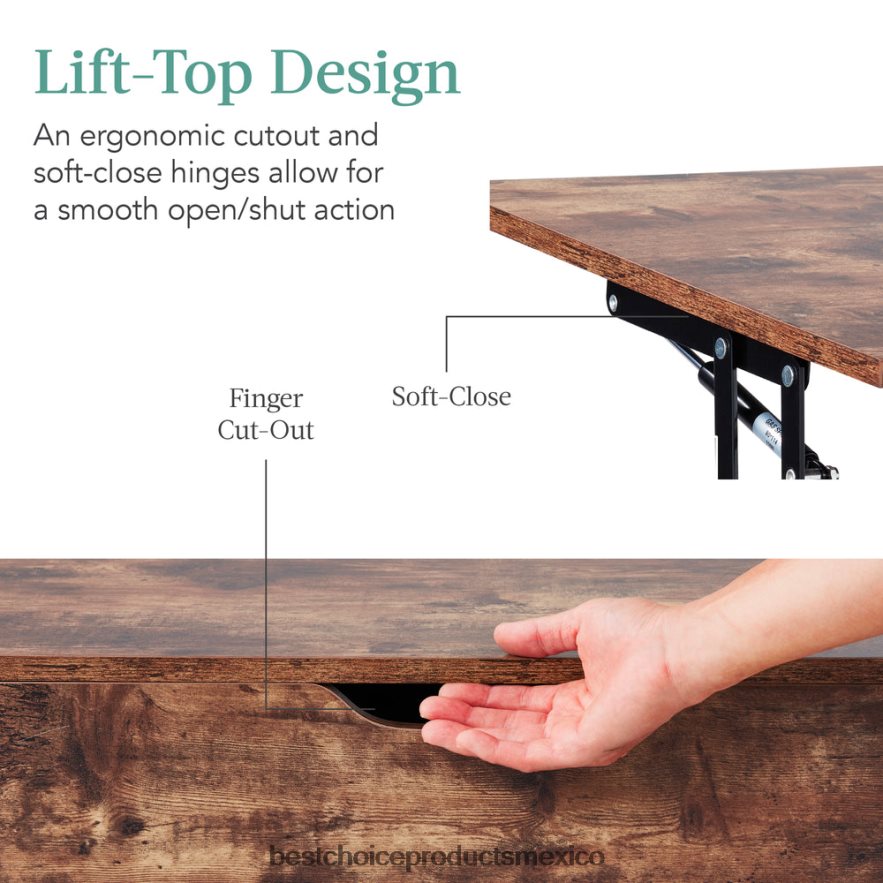 accesorio Mesa de centro moderna de madera de mediados de siglo con tapa elevable y estante extraíble Best Choice Products marrón X080FZ698