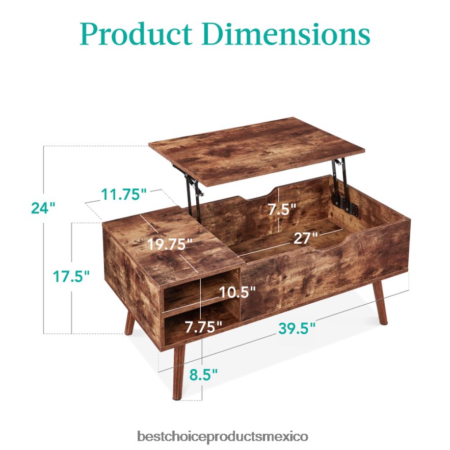 accesorio Mesa de centro moderna de madera de mediados de siglo con tapa elevable y estante extraíble Best Choice Products marrón X080FZ698
