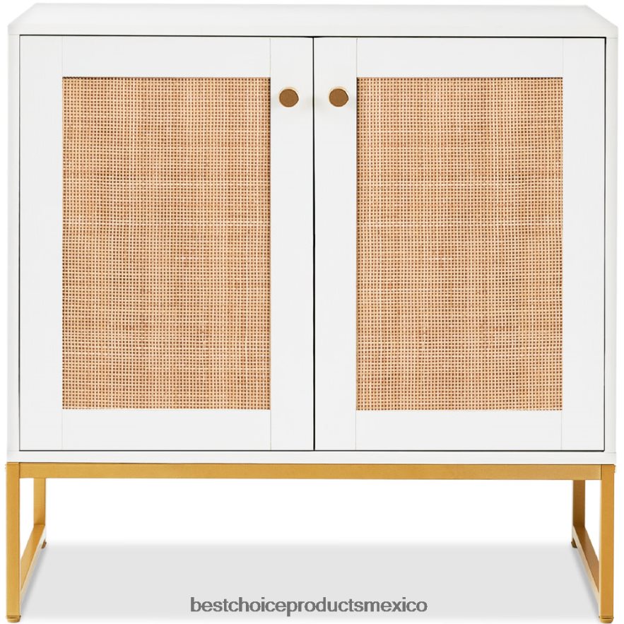 accesorio Mueble decorativo de gabinete de almacenamiento de ratán de 2 puertas para sala de estar con almohadillas para los pies Best Choice Products blanco X080FZ1181