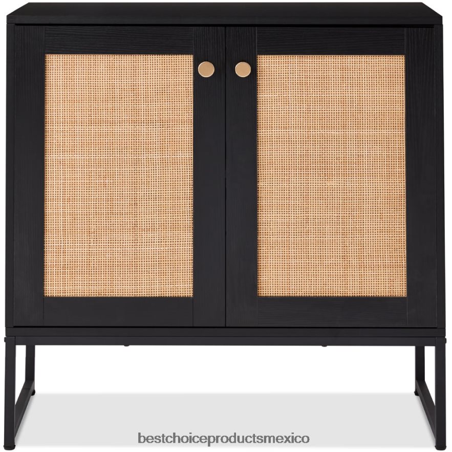 accesorio Mueble decorativo de gabinete de almacenamiento de ratán de 2 puertas para sala de estar con almohadillas para los pies Best Choice Products negro X080FZ1180