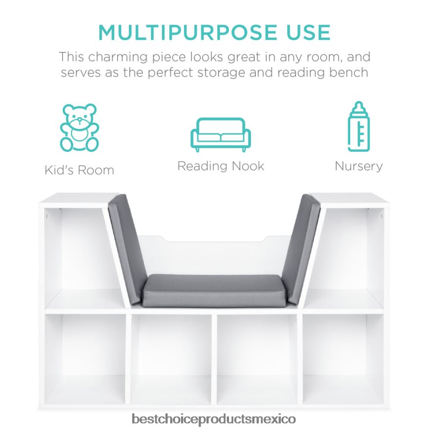 accesorio Muebles de librería infantil de 6 cubículos con rincón de lectura acolchado Best Choice Products blanco X080FZ734