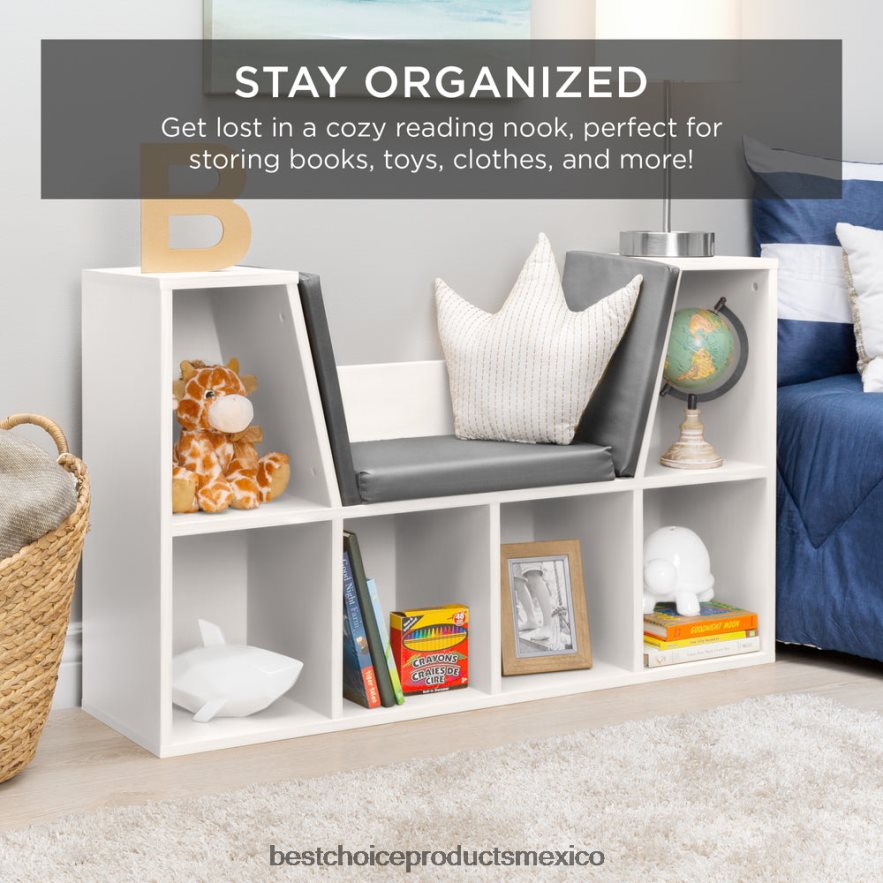 accesorio Muebles de librería infantil de 6 cubículos con rincón de lectura acolchado Best Choice Products blanco X080FZ734