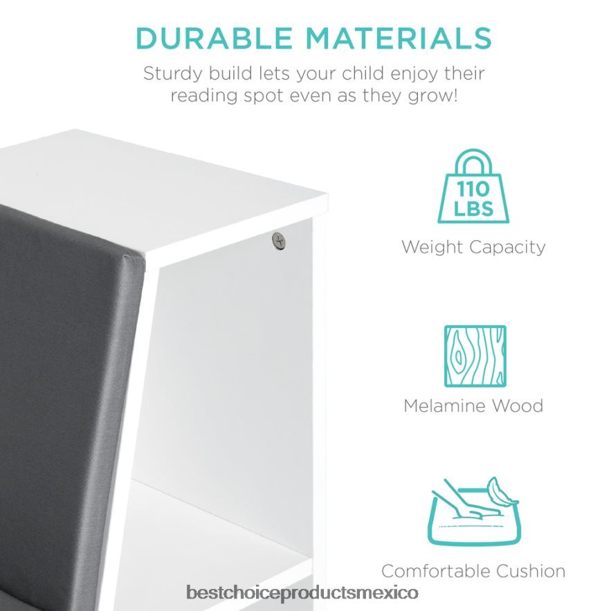 accesorio Muebles de librería infantil de 6 cubículos con rincón de lectura acolchado Best Choice Products blanco X080FZ734