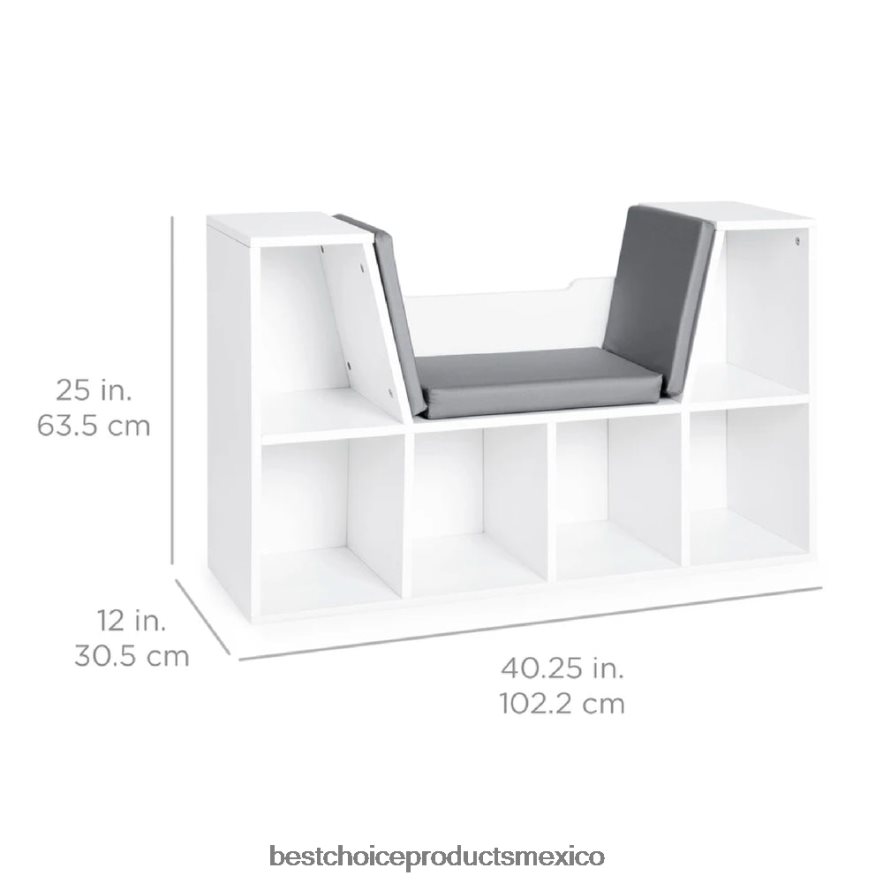 accesorio Muebles de librería infantil de 6 cubículos con rincón de lectura acolchado Best Choice Products blanco X080FZ734