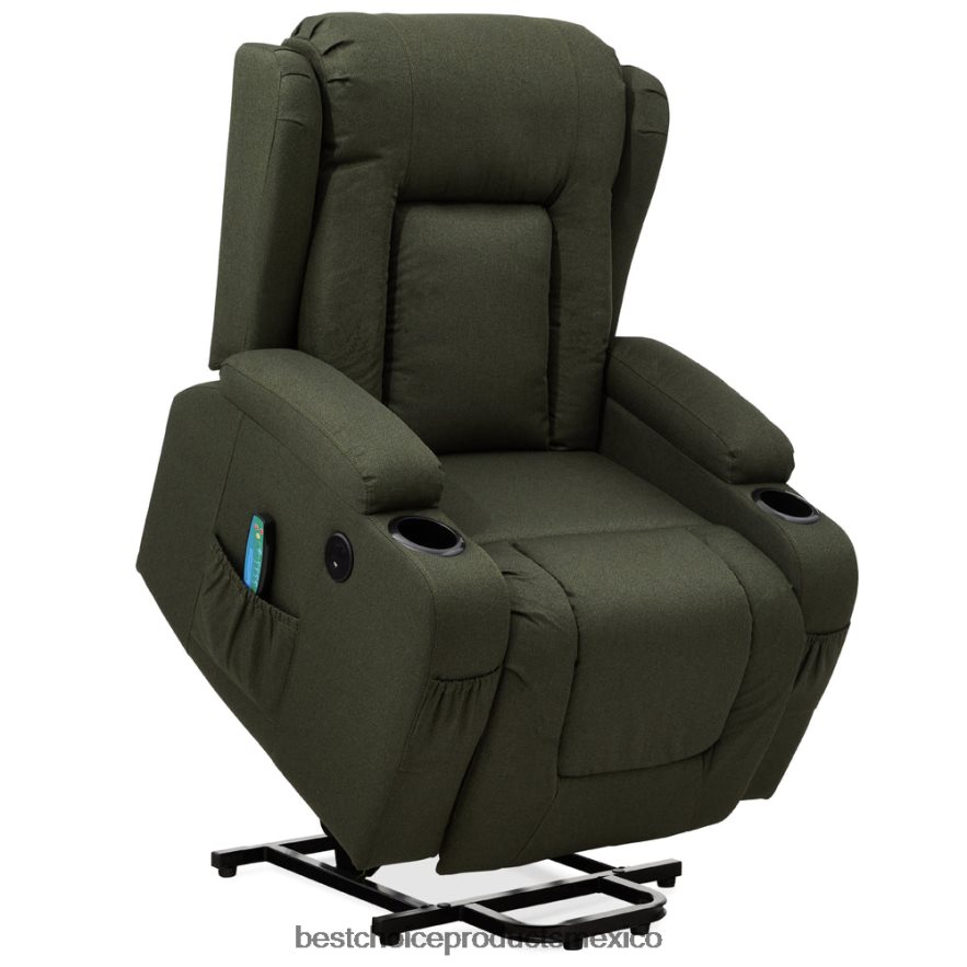 accesorio Sillón de masaje reclinable con elevador eléctrico con calefacción, puerto USB y portavasos Best Choice Products aceituna X080FZ340