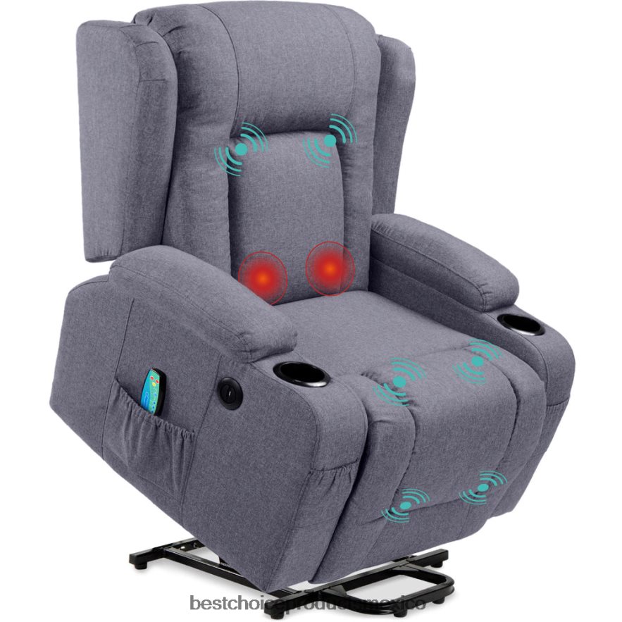 accesorio Sillón de masaje reclinable con elevador eléctrico con calefacción, puerto USB y portavasos Best Choice Products azul X080FZ338