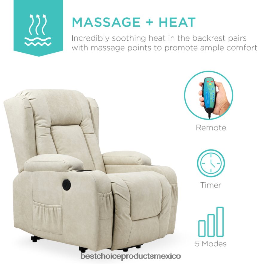 accesorio Sillón de masaje reclinable con elevador eléctrico con calefacción, puerto USB y portavasos Best Choice Products beige X080FZ626