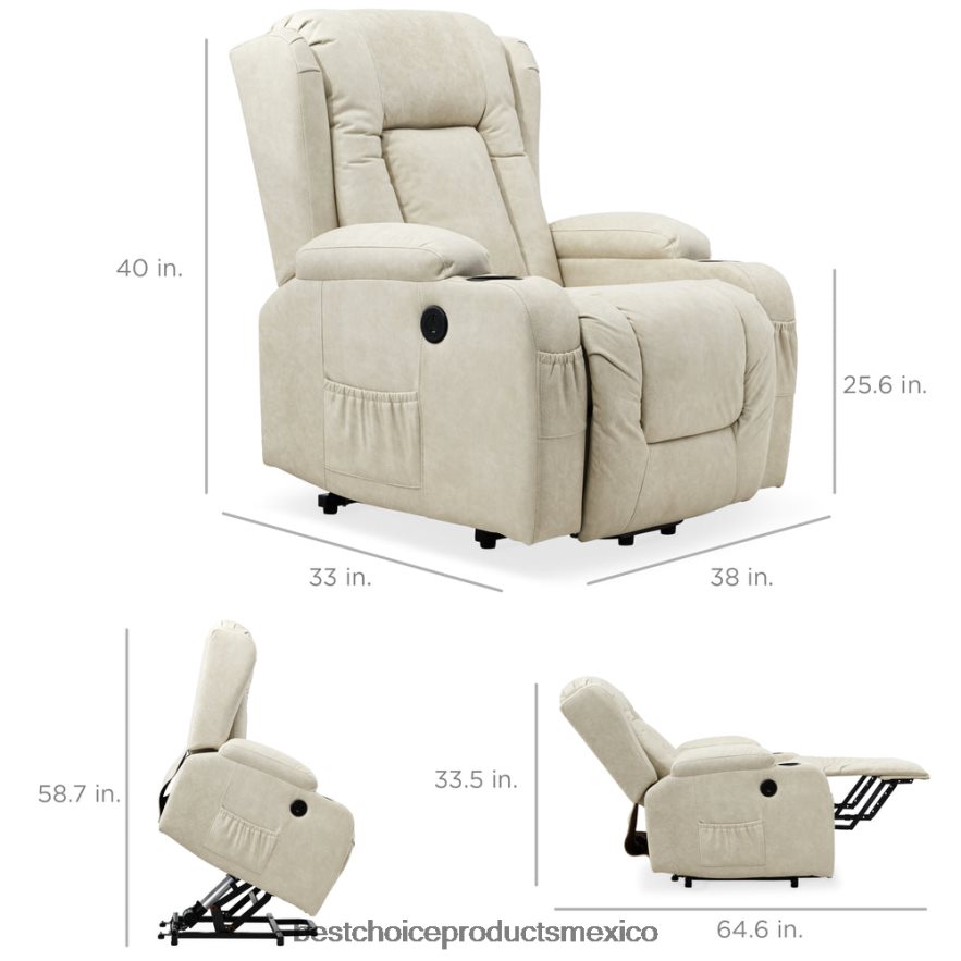 accesorio Sillón de masaje reclinable con elevador eléctrico con calefacción, puerto USB y portavasos Best Choice Products beige X080FZ626