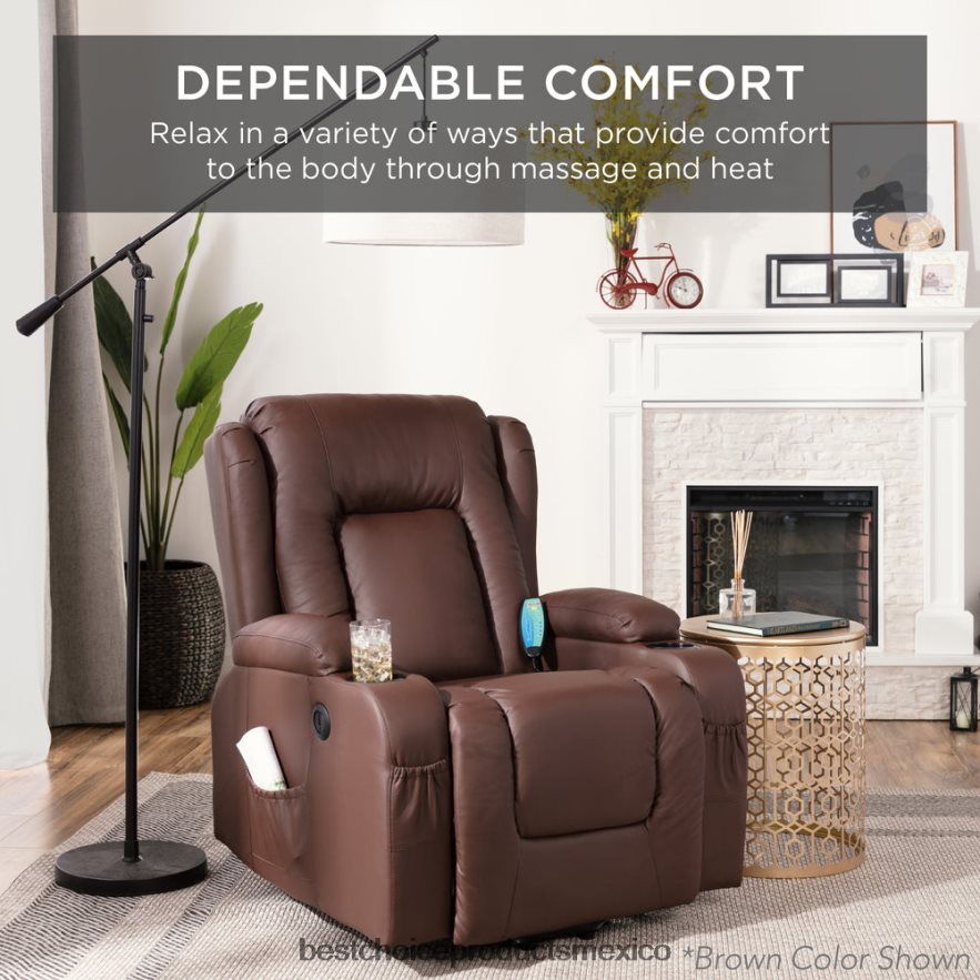 accesorio Sillón de masaje reclinable con elevador eléctrico con calefacción, puerto USB y portavasos Best Choice Products coñac X080FZ622