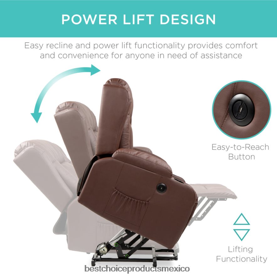 accesorio Sillón de masaje reclinable con elevador eléctrico con calefacción, puerto USB y portavasos Best Choice Products marrón X080FZ621