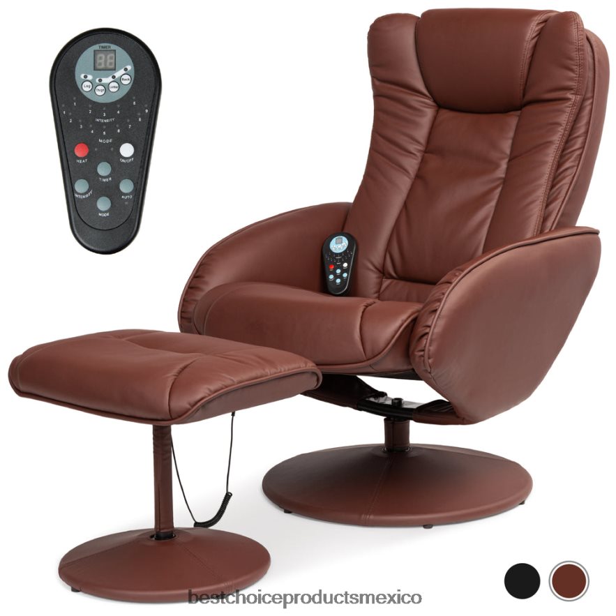 accesorio Sillón reclinable de masaje eléctrico de piel sintética con taburete otomano, control remoto Best Choice Products marrón X080FZ359