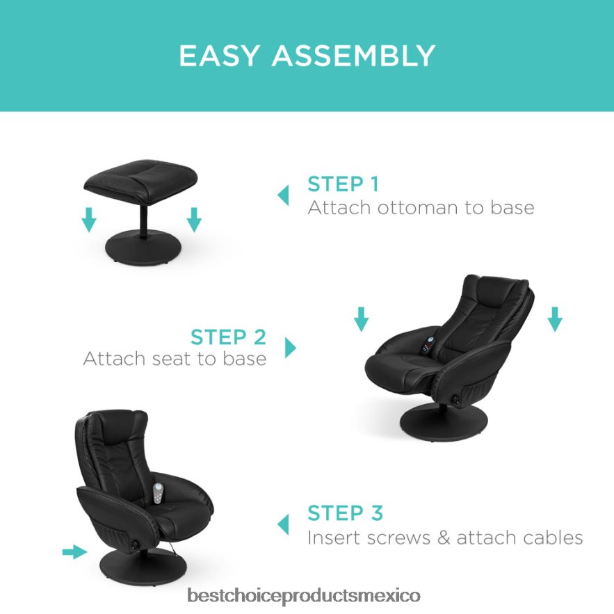accesorio Sillón reclinable de masaje eléctrico de piel sintética con taburete otomano, control remoto Best Choice Products negro X080FZ358