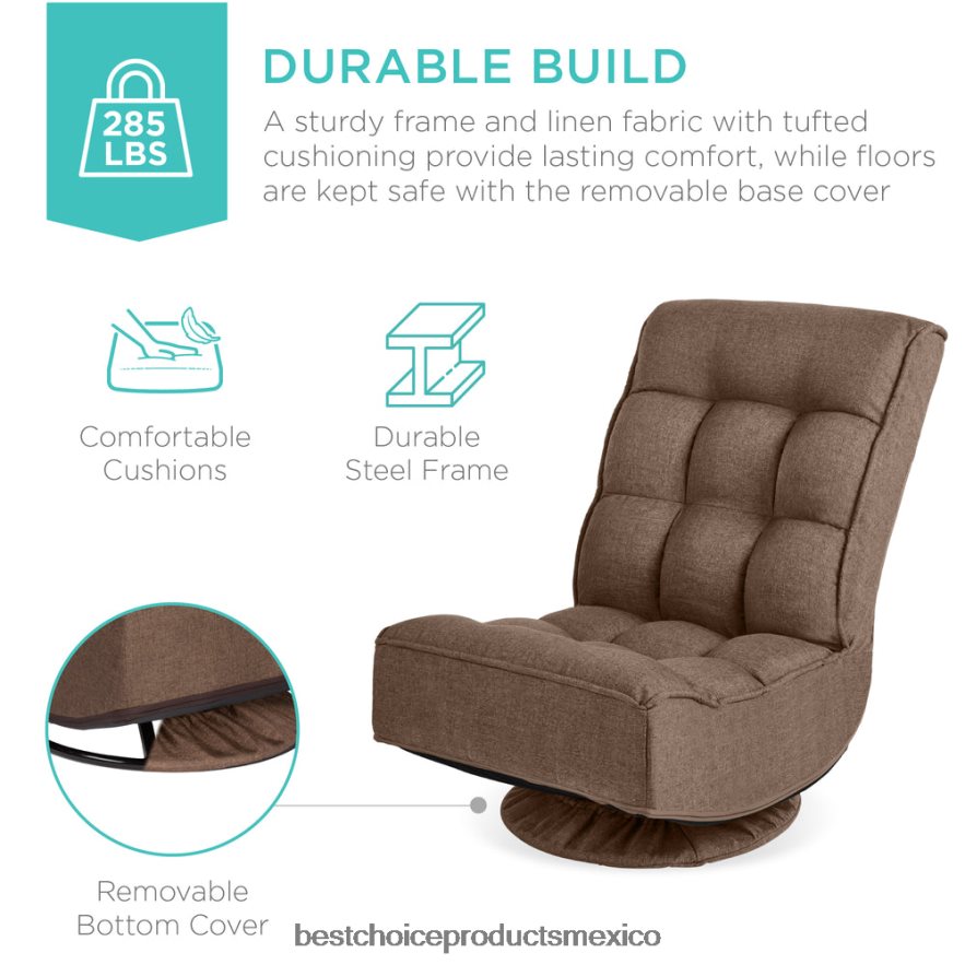 accesorio Silla de juego de piso plegable con giro de 360 ​​grados y 4 posiciones ajustables Best Choice Products café X080FZ1210