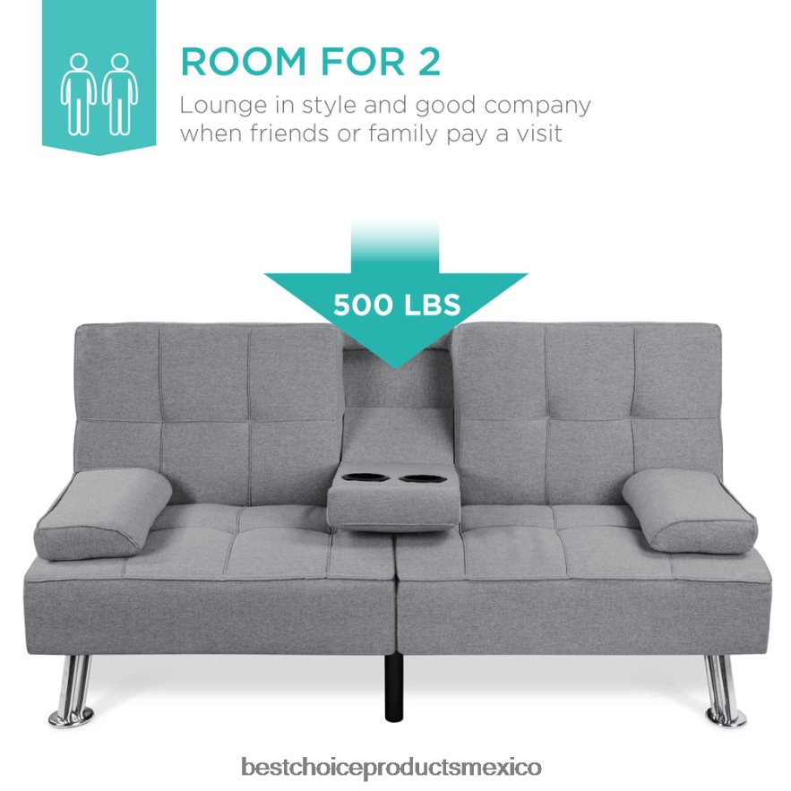 accesorio Sofá cama convertible tapizado en lino futón con 2 portavasos Best Choice Products gris X080FZ611